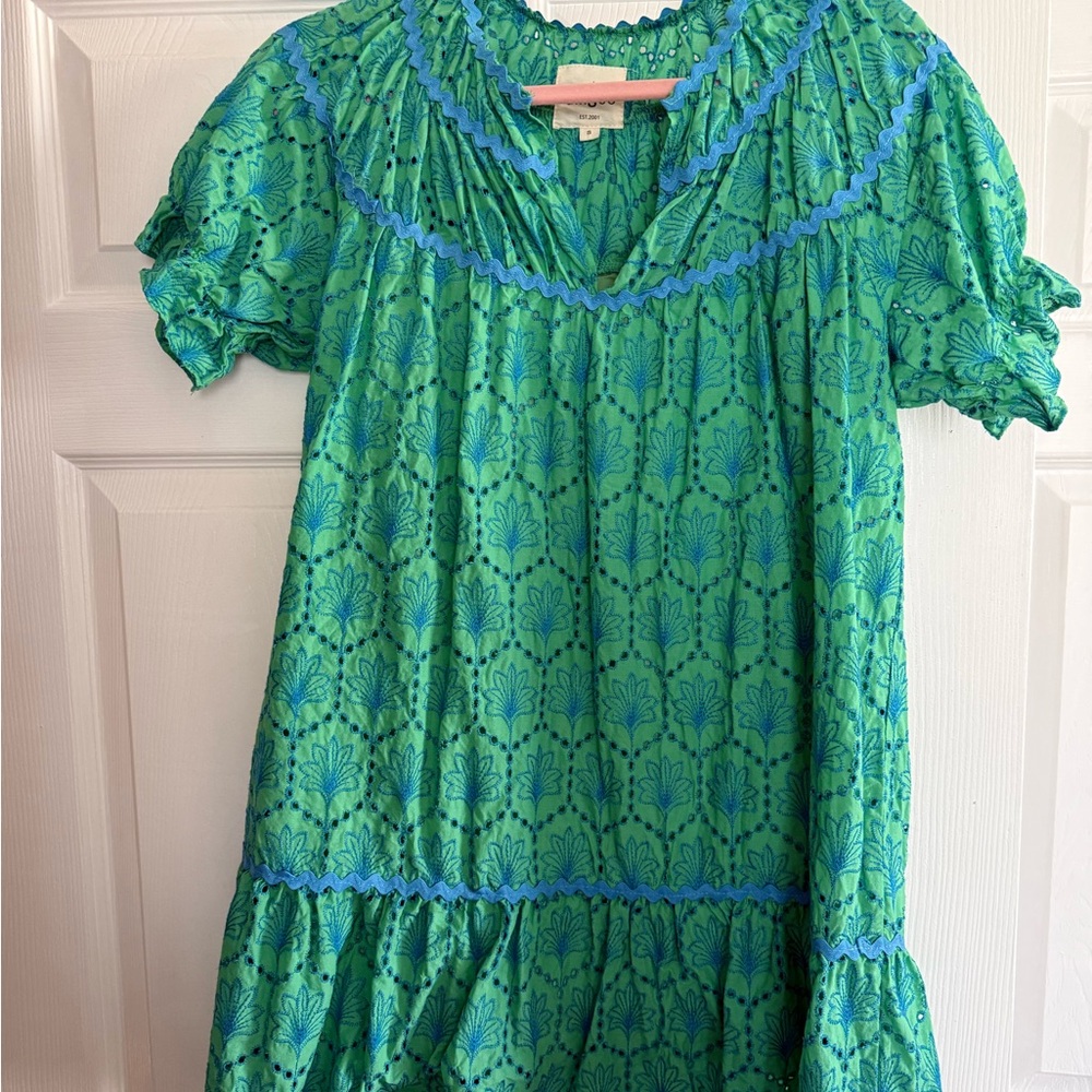 Umgee Green and Blue Patterned Mini Dress